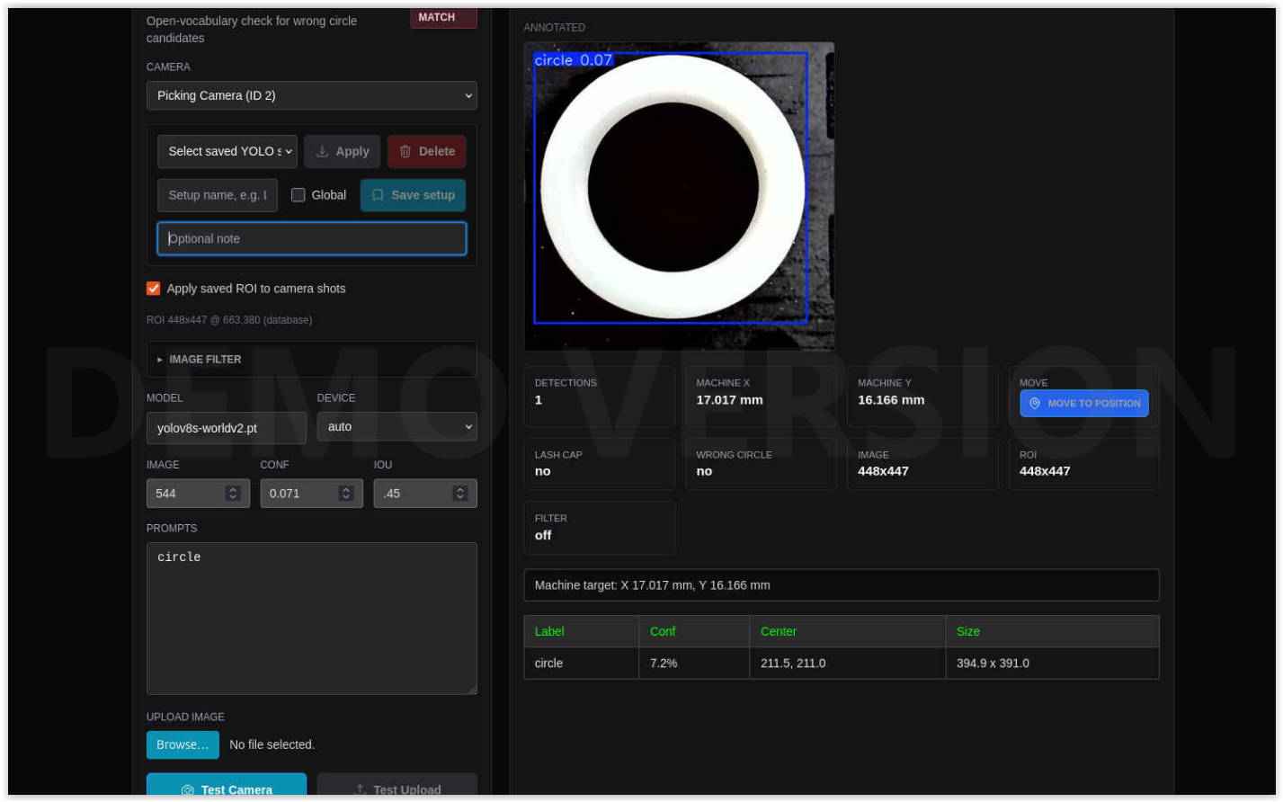 Lash cap tube vision detection